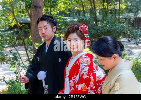Tokyo Japan. Traditional wedding ceremony at Meiji Jingu Shinto shrine Stock Photo