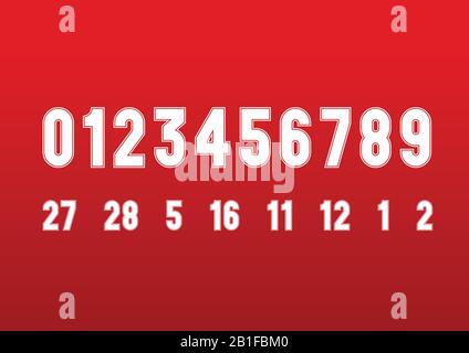 Vintage style Ferrari Formula 1 race numbers font on the red background, vector graphics Stock Vector
