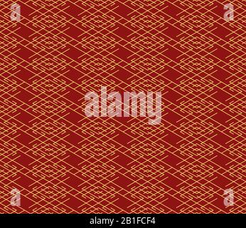 Seamless yellow line pattern on red background. Abstract linear texture design. Stock Vector