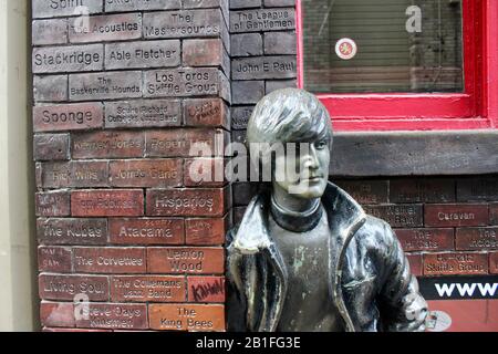 beatles themed bars and clubs in matthew street liverpool england UK with erics the cavern club, museum and shops Stock Photo