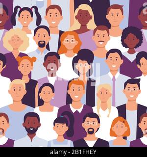 Business people crowd pattern. Office employees, workers team portrait and colleagues standing together seamless vector illustration Stock Vector