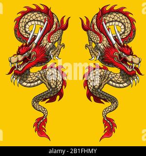 dragon tattoos vector art illustration Stock Vector