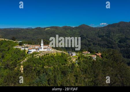Aerial panoramic View of the Montserrat Mountain in Colombia. Stock Photo