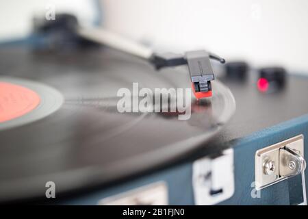 Vintage record player on the  table. - Image Stock Photo