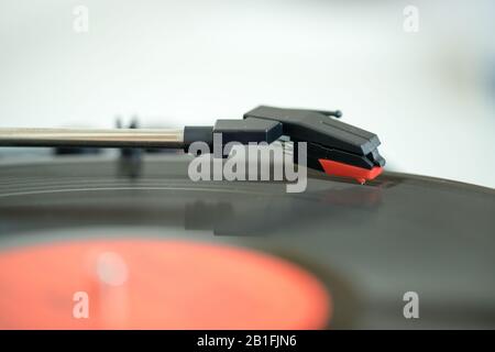 Vintage record player on the  table. - Image Stock Photo