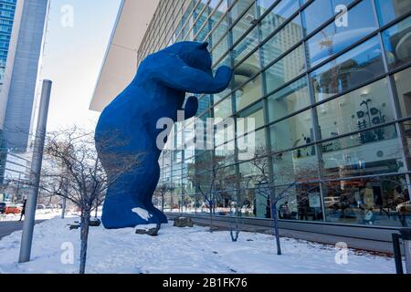 Denver, FEB 14: Morning view of the famous big Blue Bear by the Convention Center on FEB 14, 2020 at Denver, Colorado Stock Photo