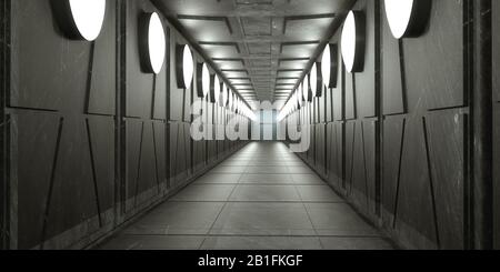 3d render. Futuristic spaceship scifi corridor architecture Stock Photo