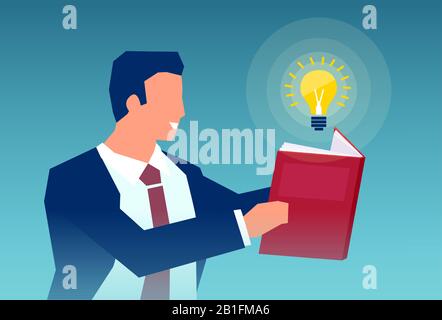 Vector of a businessman reading a book coming up with an idea Stock Vector