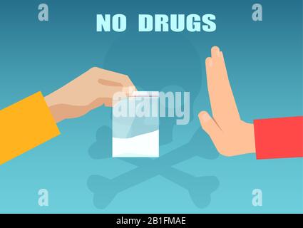 No drugs concept. Vector of a man hand gesture rejecting drug offer. Stock Vector