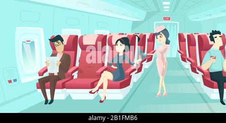 Vector of a lady flight attendant serving drinks to passengers on board of the airplane Stock Vector