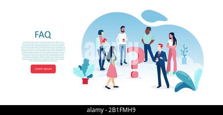 Vector of multicultural people standing around a question mark looking for an answer Stock Vector