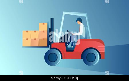 Vector of men forklift oeprator loading boxes for delivery service. Stock Vector