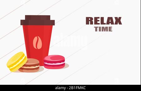 Vector of a cup of coffee and colorful macaroons. Stock Vector