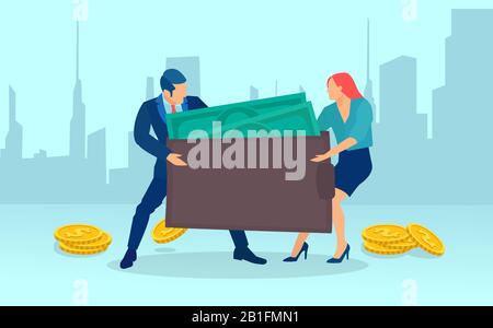 Vector of a couple man and woman fighting over family budget, money Stock Vector