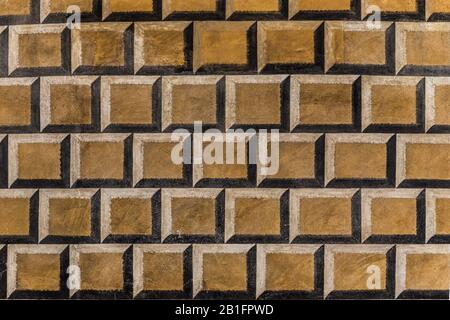 Beautiful painted facade decoration on a castle wall. grunge look. Stock Photo