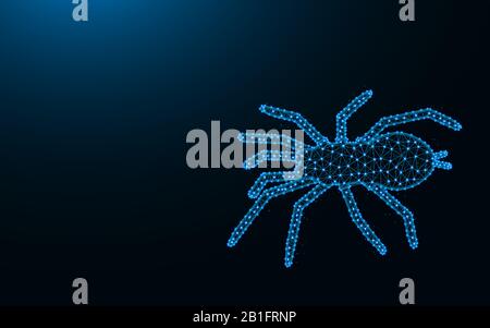 Spider made from points and lines on dark blue background, tarantula wireframe mesh polygonal vector illustration Stock Vector
