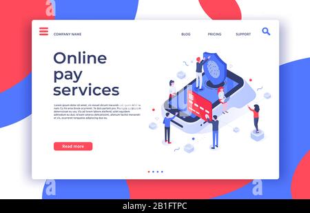 Isometric mobile payments. People pay via POS terminal using smartphone, digital payment and online pay services vector illustration Stock Vector