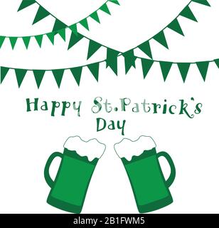 vector illustration of St. Patrick's Day background with beer and bunting . Happy st. Patrick's Day. Stock Vector