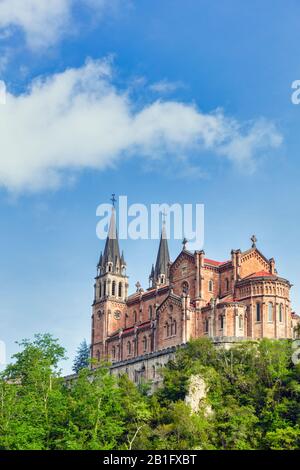 Basílica de Santa María la Real de Covadonga or Basilica of Saint Mary the Royal of Covadonga, Covadonga, Asturias, Spain.  The building dates from th Stock Photo