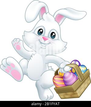 Easter Bunny Rabbit Eggs Basket Cartoon Stock Vector