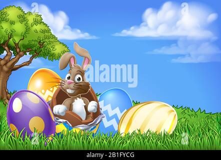Easter Bunny Rabbit Breaking Out of Egg Cartoon Stock Vector