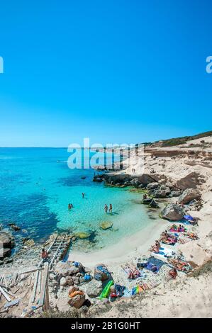 Small cove beach at Es Calo des Mort, Formentera, Balearics, Spain Stock Photo