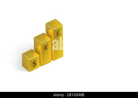 3d rendering, golden colored business statistic growth graph chart, isolated on white background. Stock Photo