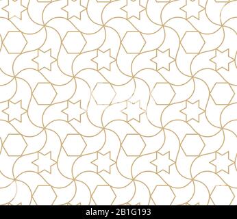 Arabic seamless pattern. Islamic geometric abstract background, damask asian wallpaper. Antique moroccan gold vector repeating texture Stock Vector