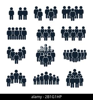 People group icon. Business person, team management and socializing persons silhouette icons vector set Stock Vector