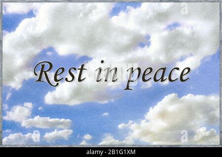 Funeral concept typographic style phrase over cloud sky background Stock Photo