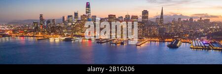 San Francisco downtown skyline at twilight aerial view. Stock Photo