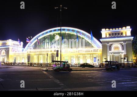 Hua Lamphong Train Station at Night Stock Photo