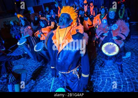 A percussion group performs on one of the city's streets during the carnival Stock Photo