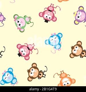 Funny Monkeys seamless pattern,cute wild animals,vector illustration Stock Vector