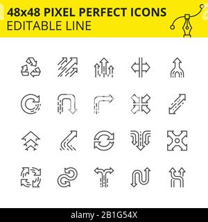 Editable Icons - Arrows for info graphics, websites and mobile applications. Includes Reuse, Update, Turn, Crossroads, etc. Pixel Perfect 48x48, Scale Stock Vector