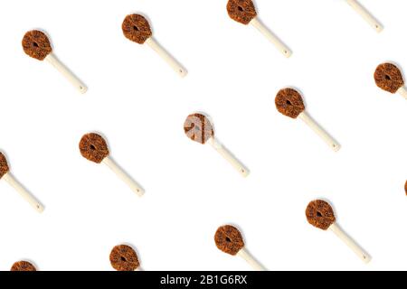 Zero waste picture. Pattern with natural sponges on isolated white background. Flat lay, top view. Stock Photo