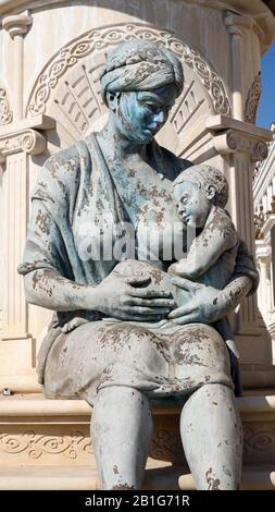 Skopje, North Macedonia, June 27 2019: detail of statue representing the life of Alexander the great,including his mother with baby in her arms Stock Photo