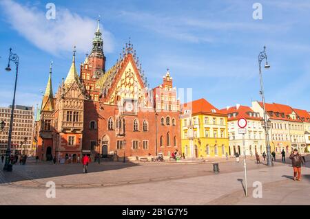 Wroclaw, Poland, February 2020.  City hall in Wroclaw Market squate Stock Photo