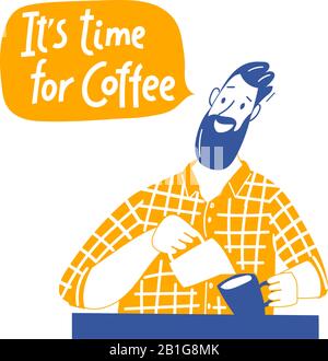 Coffee motivational vector design with barista and lettering Stock Vector