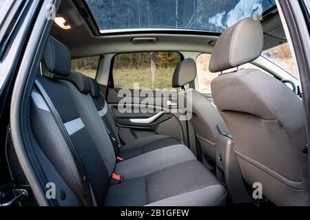 Cluj-Napoca,Cluj/Romania-21.01.2020-Panoramic sunroof glazed dach roof on a Ford Kuga suv, inside car Stock Photo