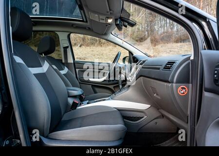 Cluj-Napoca,Cluj/Romania-21.01.2020-Panoramic sunroof glazed dach roof on a Ford Kuga suv, inside car Stock Photo