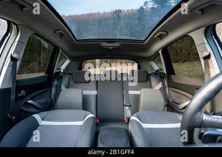 Cluj-Napoca,Cluj/Romania-21.01.2020-Panoramic sunroof glazed dach roof on a Ford Kuga suv, inside car Stock Photo