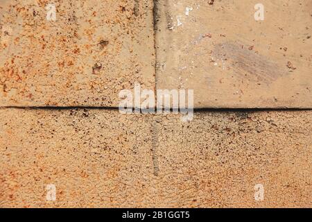 Rusty metal wall, old sheet of iron covered with rust with paint background texture. Stock Photo