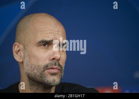 Madrid, Madrid, Spain. 25th Feb, 2020. Pep Guardiola during a press conference ahead of their UEFA Champions League round of 16 first leg match against Real Madrid at Santiago Bernabeu Stadium on February 25, 2020 in Madrid, Spain Credit: Jack Abuin/ZUMA Wire/Alamy Live News Stock Photo