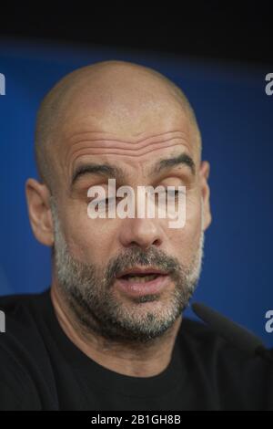 Madrid, Madrid, Spain. 25th Feb, 2020. Pep Guardiola during a press conference ahead of their UEFA Champions League round of 16 first leg match against Real Madrid at Santiago Bernabeu Stadium on February 25, 2020 in Madrid, Spain Credit: Jack Abuin/ZUMA Wire/Alamy Live News Stock Photo