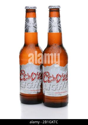 IRVINE, CA - MAY 25, 2014: Two Coors Light bottles with condensation. Coors operates a brewery in Golden, Colorado, that is the largest single brewery Stock Photo