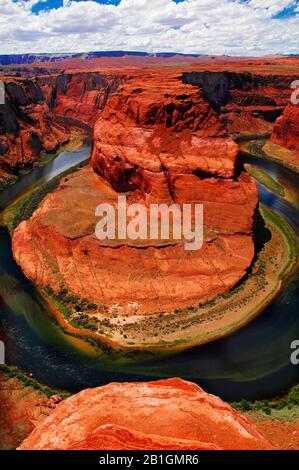 Colorado River wraps around Horseshoe Bend. As see from Horseshoe Bend Overlook. Stock Photo