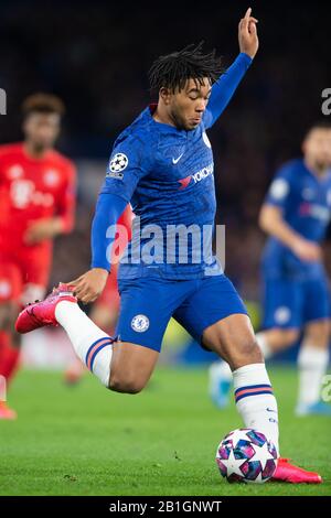 London, UK. 25th Feb, 2020. Reece James of Chelsea during the UEFA Champions League Round of 16 match between Chelsea and Bayern Munich at Stamford Bridge, London, England on 25 February 2020. Photo by Salvio Calabrese. Editorial use only, license required for commercial use. No use in betting, games or a single club/league/player publications. Credit: UK Sports Pics Ltd/Alamy Live News Stock Photo