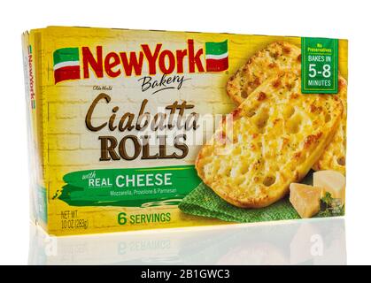 Winneconne,  WI - 17 February 2020:  A package of New York bakery ciabatta rolls on an isolated background. Stock Photo