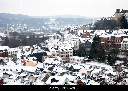 Marburg, Germany view in the old town in winter with snow covered houses Stock Photo